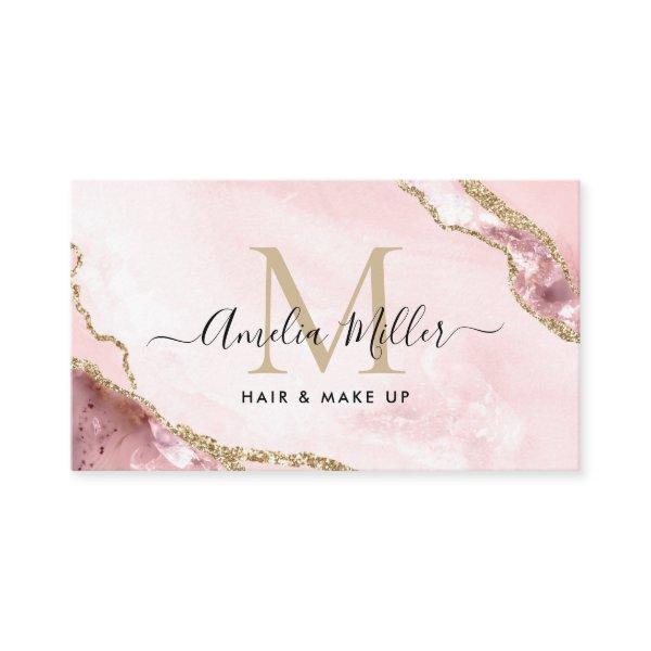 Blush Pink Gold Marble Agate Hair Makeup Monogram
