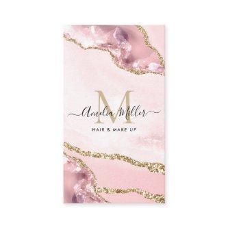 Blush Pink Gold Marble Agate Hair Makeup Monogram