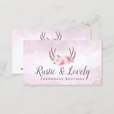 Blush Pink Gold Marble Rustic Floral Antlers Chic