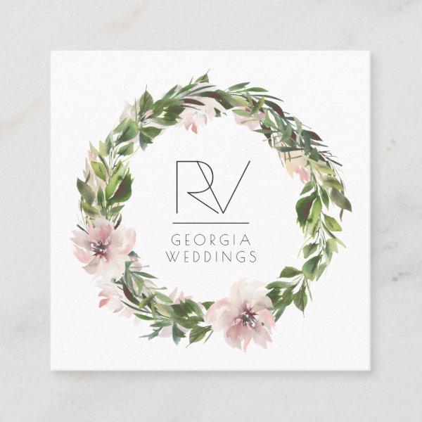 Blush Pink & Greenery Watercolor Floral Wreath Square