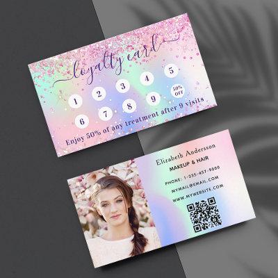 Blush pink holograpic sparkles qr code photo  loyalty card