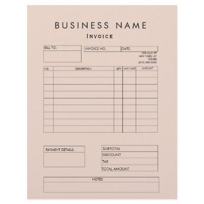 Blush Pink Invoice Small Business Supplies Letterhead