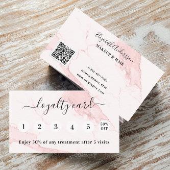 Blush pink marble qr code elegant loyalty card