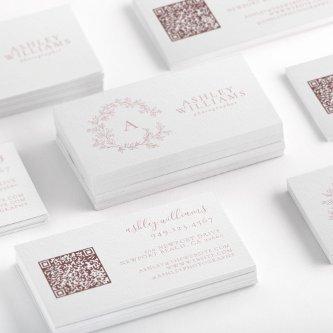 Blush Pink Monogram Floral Crest QR Code