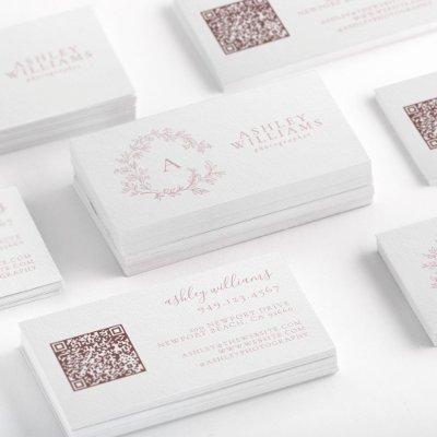Blush Pink Monogram Floral Crest QR Code