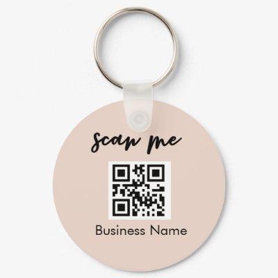 Blush Pink QR Code  Your Logo Custom  Keychain