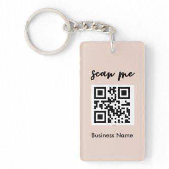 Blush Pink QR Code  Your Logo Custom Keychain