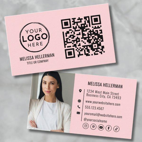 Blush Pink QR Code Modern Professional Photo Logo