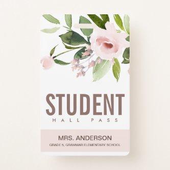 BLUSH PINK ROSE FLORAL STUDENT TEACHER HALL PASS BADGE