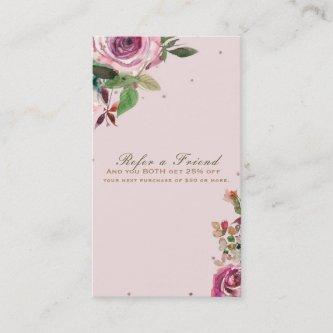 Blush Pink Rose Gold Floral Modern Refer a Friend Referral Card