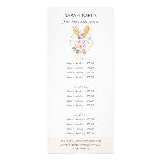 Blush Pink Spoon Fork Floral Bakery Service Price Rack Card