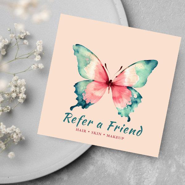 Blush Pink Watercolor Butterfly Beauty Salon Chic Referral Card