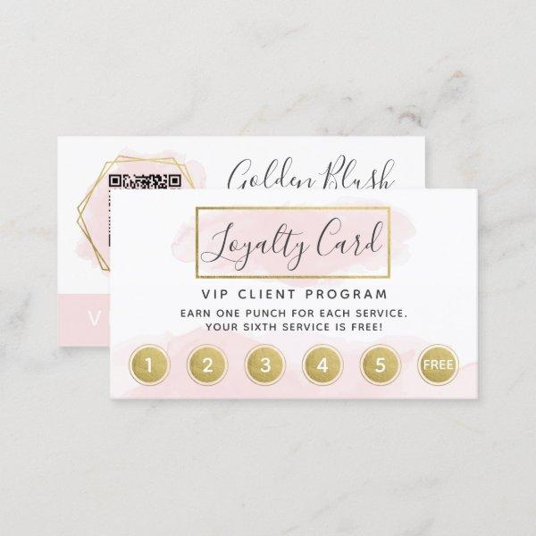 Blush Pink Watercolor Gold Loyalty Punch Stamp QR