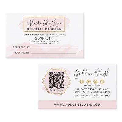 Blush Pink Watercolor & Gold Referral Program QR