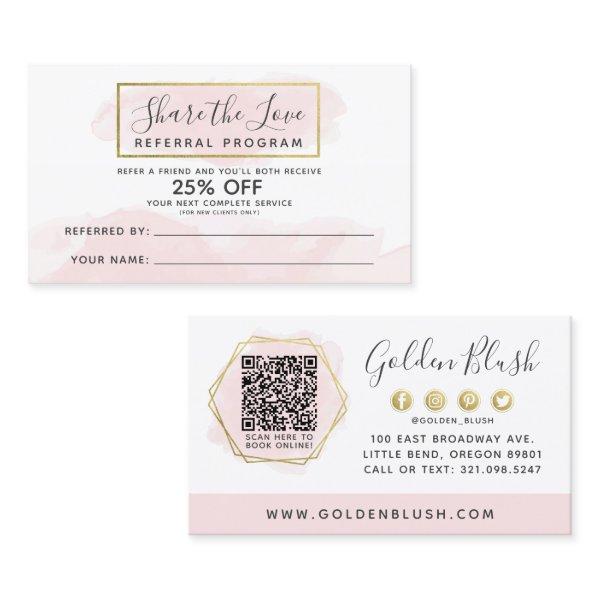 Blush Pink Watercolor & Gold Referral Program QR