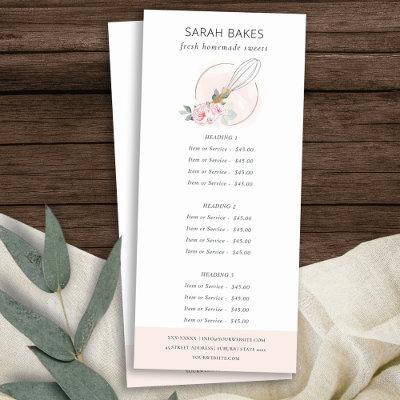 Blush Pink Wood Whisk Floral Bakery Service Price Rack Card