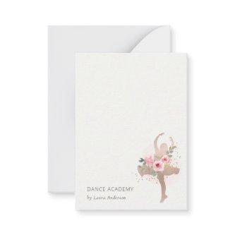 Blush Rose Gold Floral Dancer Dance Academy Logo Note Card