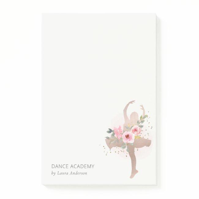 Blush Rose Gold Floral Dancer Dance Academy Logo Post-it Notes