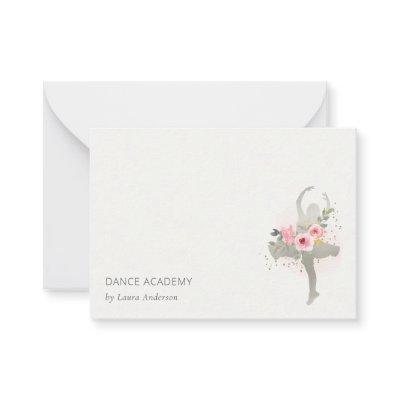Blush Silver Floral Girl Dancer Dance Academy Logo Note Card