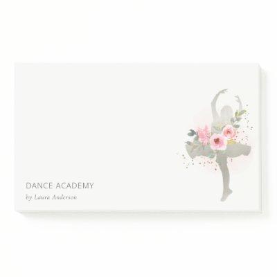 Blush Silver Floral Girl Dancer Dance Academy Logo Post-it Notes