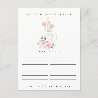 Blush Utensil Floral Recipe Request Bridal Shower Postcard