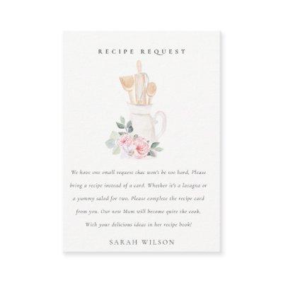 Blush Utensils Floral Recipe Request Baby Shower Enclosure Card