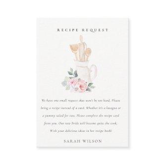 Blush Utensils Floral Recipe Request Bridal Shower Enclosure Card