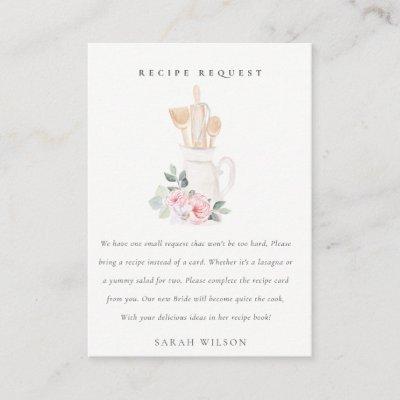 Blush Utensils Floral Recipe Request Bridal Shower Enclosure Card