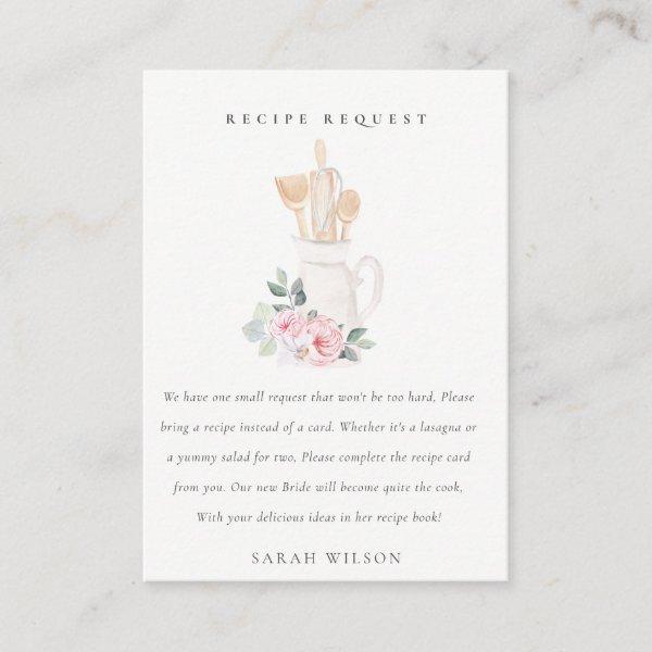 Blush Utensils Floral Recipe Request Bridal Shower Enclosure Card