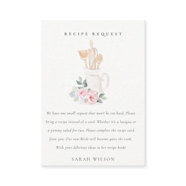 Blush Utensils Floral Recipe Request Bridal Shower Enclosure Card