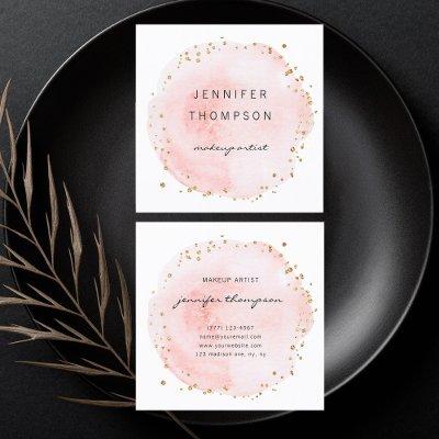 Blush Watercolor Circle Gold Dots Square