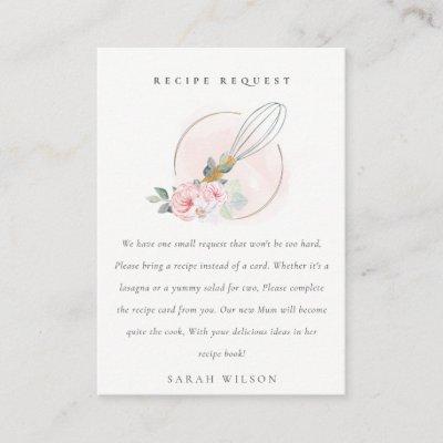 Blush Wood Whisk Floral Recipe Request Baby Shower Enclosure Card