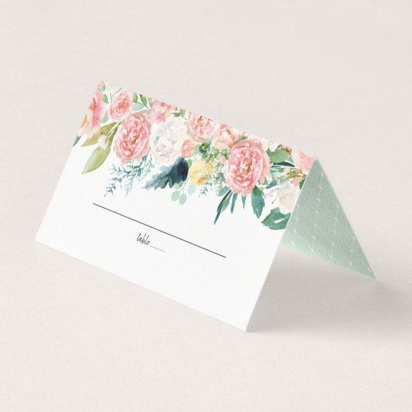 Blushing Summer Floral Wedding Place Card