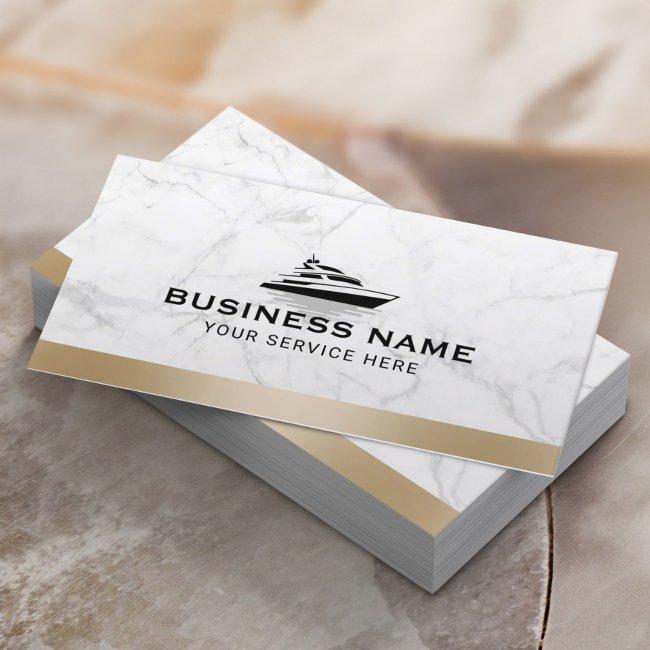 Boat Rental & Sales Modern Gold Border Marble