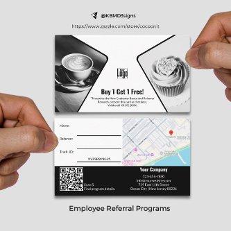 BOGO, Buy 1 Get 1 Free Black White Employee Reward Referral Card