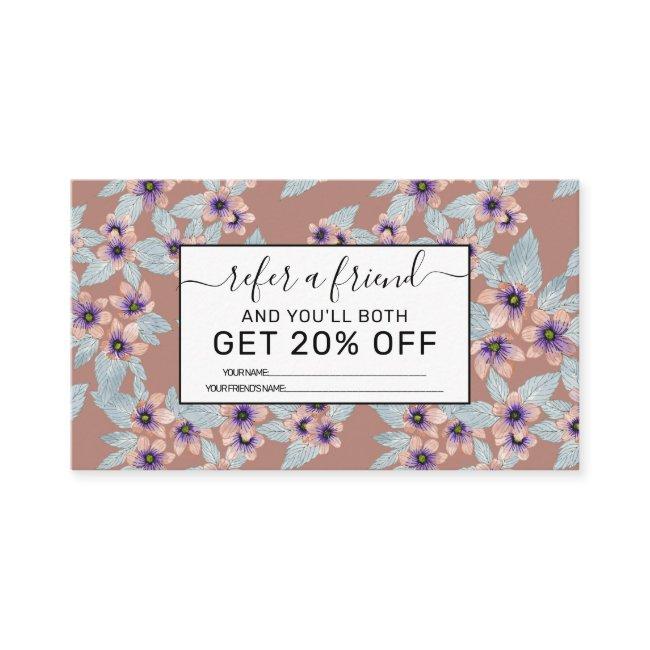 Bohemian Terracotta Pink Flowers Watercolor Referral Card