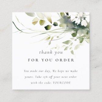 Boho Abstract Green Floral Thank You For Order Square