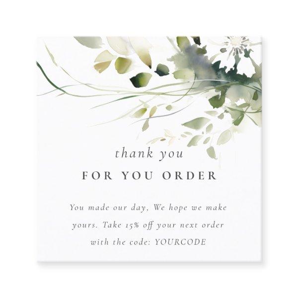 Boho Abstract Green Floral Thank You For Order Square