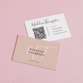 Boho Beige and White Script Calligraphy QR code