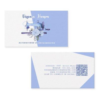 Boho Blue Floral Seamstress Sewing Machine Tailor