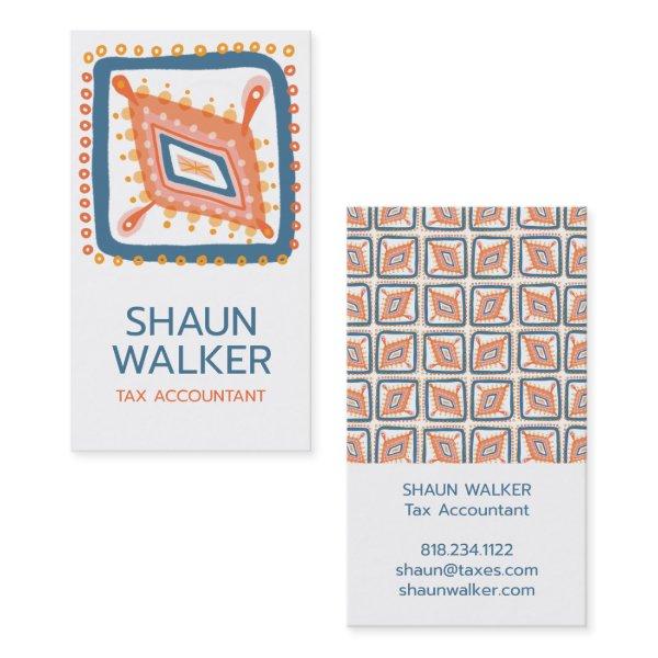 Boho Blue Orange Tiles Pattern