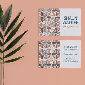 Boho Blue Orange Tiles Pattern Handmade