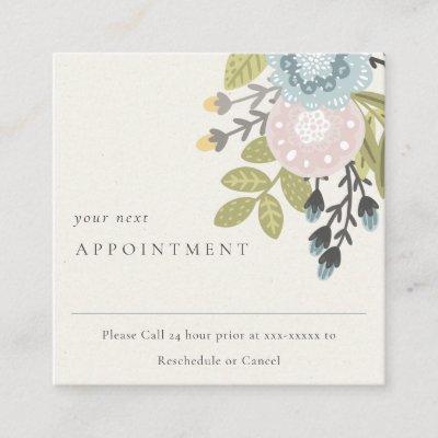 Boho Blush Blue Green Floral Appointment Reminder Square