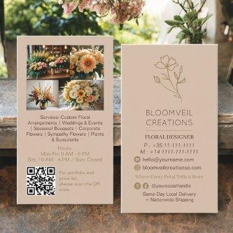 Boho brown gold minimalist florist photos qr code