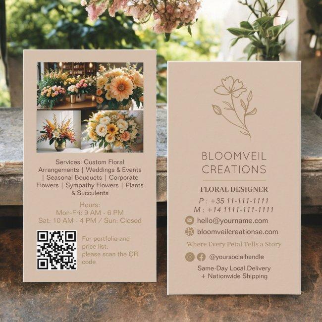 Boho brown gold minimalist florist photos qr code