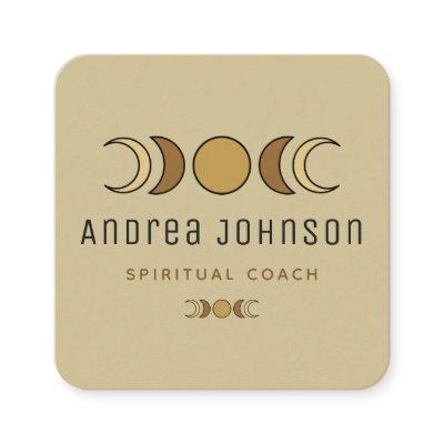 Boho Brown Moon Phases Lunar Spiritual Coach Beige Square