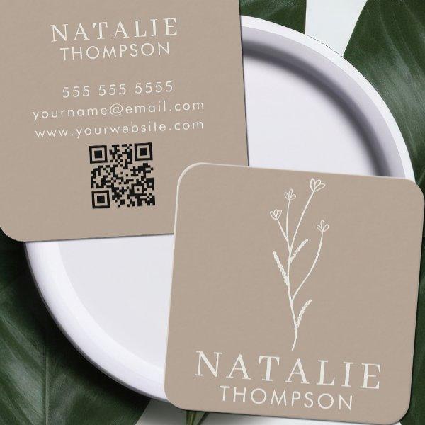 Boho Chic Minimalist Greige Flower QR Code Square