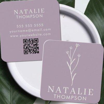 Boho Chic Minimalist Lilac Lavender Flower QR Code Square