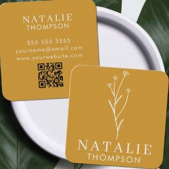 Boho Chic Minimalist Mustard Yellow Modern QR Code Square