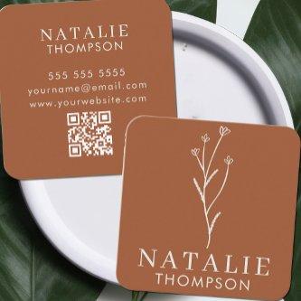 Boho Chic Minimalist Terracotta Flower QR Code Square